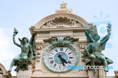 Monte Carlo, Monaco/europe - April 19 : Clock On The Roof Of The… Stock Photo