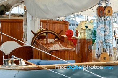 Monte Carlo, Monaco/europe April 19 : Close-up Of A Yacht Moored… Stock Photo
