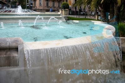 Monte Carlo, Monaco/europe - April 19 :  View Of The Fountain In… Stock Photo