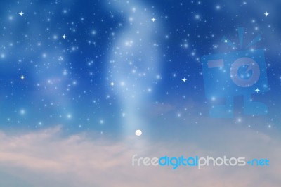 Moon And Stars On Sky Stock Image