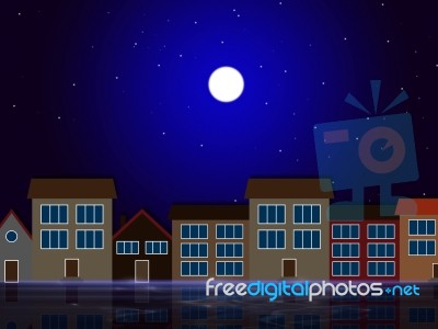 Moon Night Indicates Astronomy House And Residential Stock Image