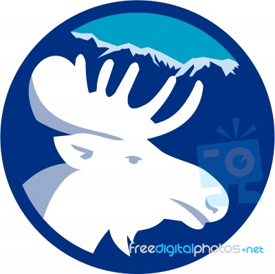 Moose Head Side View Circle Retro Stock Image