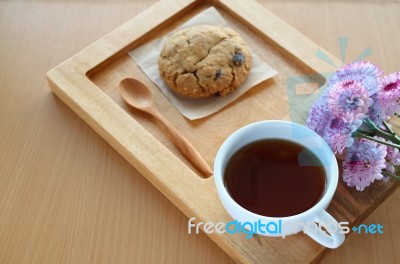 Morning Coffee Cup And Cookie Stock Photo