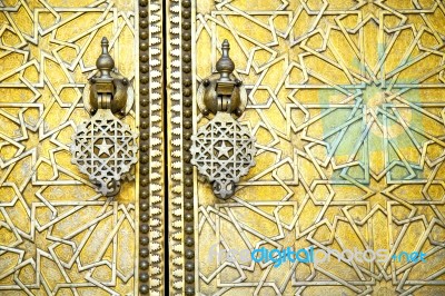 Morocco In Gold Star Wood  Facade Home And Safe Padlock Stock Photo