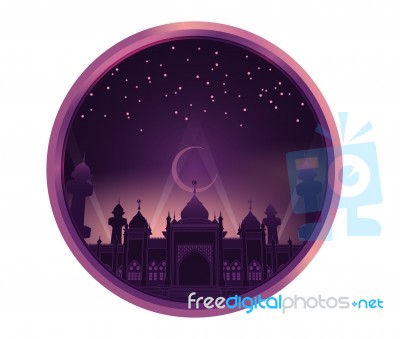 Mosque In Purple Color Sky Night,  Illustration Stock Image