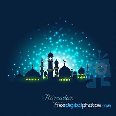 Mosque Silhouette In Night Sky And Light For Ramadan Of Islam Stock Image