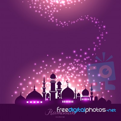 Mosque Silhouette In Night Sky And Magic Light For Ramadan Of Is… Stock Image