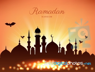 Mosque Silhouette In Sunset Sky And Light For Ramadan Of Islam Stock Image Mosque Silhouette In Sunset Sky And Light For Ramadan Of Islam Stock Image