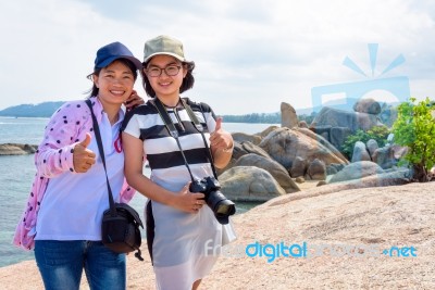 Mother And Daughter At Hin Ta Hin Yai Viewpoint Stock Photo