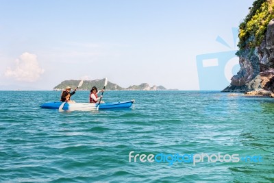 Mother And Daughter On Kayak Stock Photo