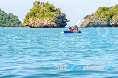 Mother And Daughter Travel By Kayak Stock Photo