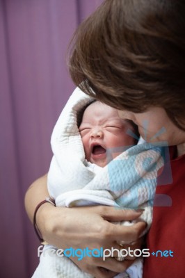 Mother And Kid In The Holding Stock Photo