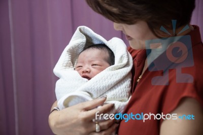 Mother And Kid In The Holding Stock Photo