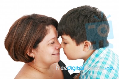Mother And Son About To Kiss Stock Photo