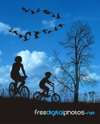 Mother And Son On Bikes Stock Image