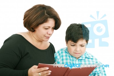 Mother And Son Reading A Book  Stock Photo