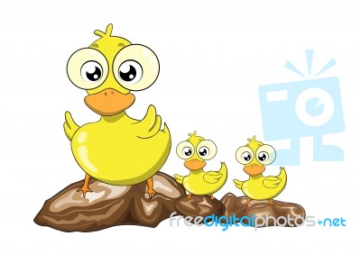 Mother Duck And Her Ducklings  Cartoon Stock Image