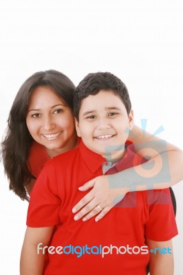 Mother Embrace Her Son Stock Photo