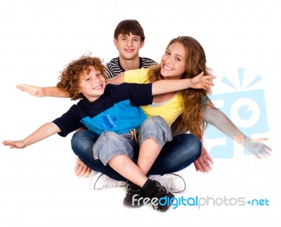 Mother Having Fun With Kids Stock Photo
