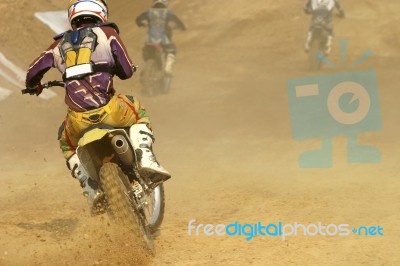 Motocross Bike Increase Speed In Track Stock Photo