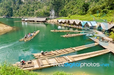 Motor Raft Wharf In Ratchaprapha Dam At Khao Sok National Park, Surat Thani, Thailand Stock Photo
