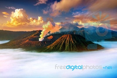 Mount Bromo Volcano (gunung Bromo)in Bromo Tengger Semeru National Park, East Java, Indonesia Stock Photo