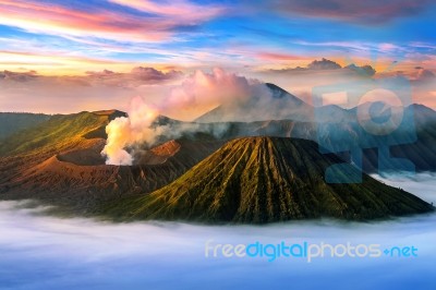 Mount Bromo Volcano (gunung Bromo)in Bromo Tengger Semeru National Park, East Java, Indonesia Stock Photo
