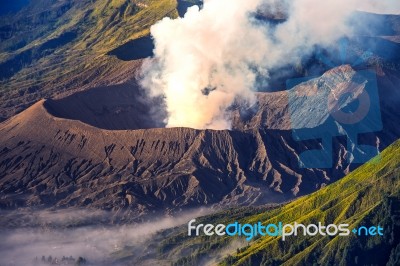 Mount Bromo Volcano (gunung Bromo)in Bromo Tengger Semeru National Park, East Java, Indonesia Stock Photo