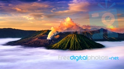 Mount Bromo Volcano (gunung Bromo)in Bromo Tengger Semeru National Park, East Java, Indonesia Stock Photo