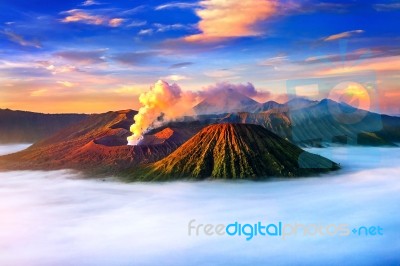 Mount Bromo Volcano (gunung Bromo)in Bromo Tengger Semeru National Park, East Java, Indonesia Stock Photo