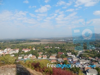 Mountain Panorama, Landscape And Buildings   Stock Photo