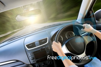 Movement Speed Inside Car View Stock Photo
