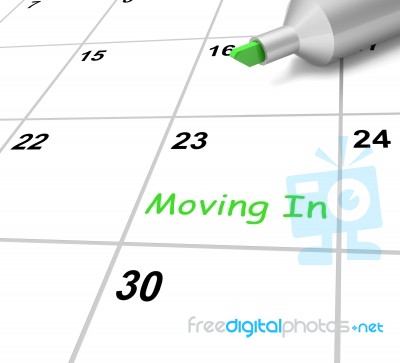 Moving In Calendar Means New Home Or Tenancy Stock Image