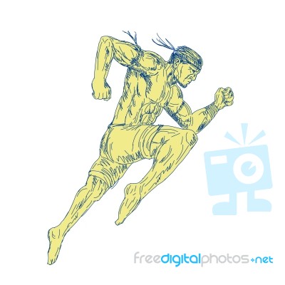 Muay Thai Fighter Kicking Side Drawing Stock Image