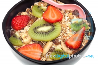 Muesli With Fruits Wholegrain Breakfast Stock Photo