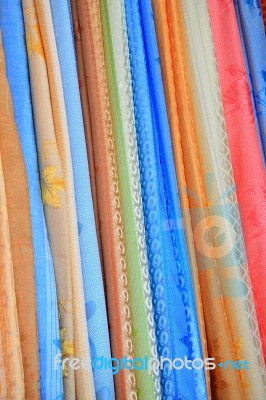 Multi Color And Pattern Of Silk Fabric Roll Stock Photo