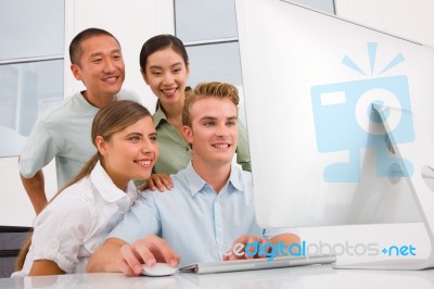 Multi Ethnic Group Of People Looking Computer Stock Photo