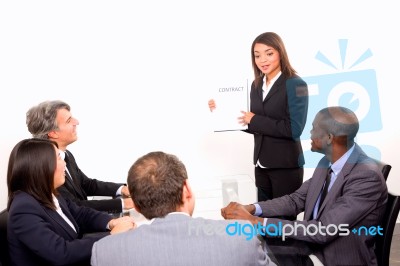 Multi Ethnic Team During Meeting Stock Photo