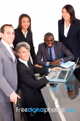 Multi Ethnic Team During Meeting Stock Photo