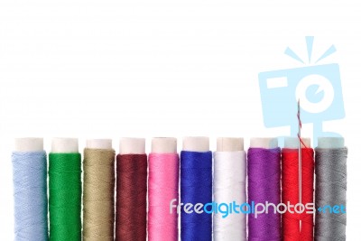 Multicolored Bobbins Of Thread Stock Photo