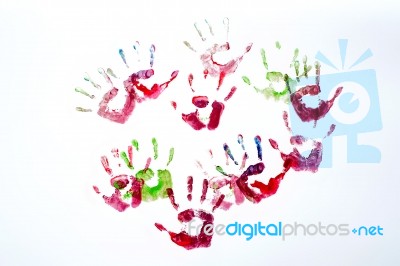 Multicoloured Painted Hand Prints Isolated On White Stock Photo Multicoloured Painted Hand Prints Isolated On White Stock Photo
