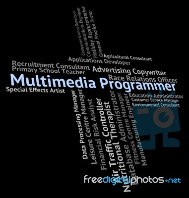 Multimedia Programmer Showing Software Engineer And Hire Stock Image