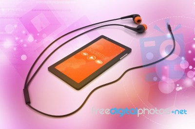 Multimedia Smart Phone With Earphones Stock Image