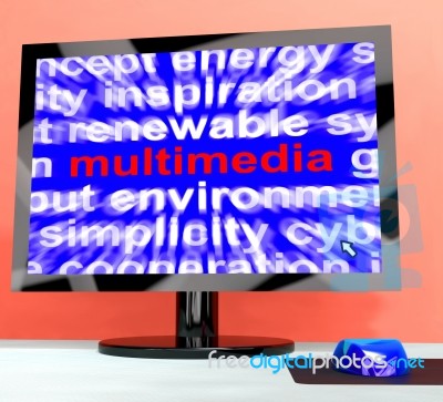 Multimedia Word On Computer Showing Digital Technology For Movie… Stock Image