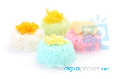 Multiple Color Of Sticky Rice With Seed Custard On White Floor Stock Photo