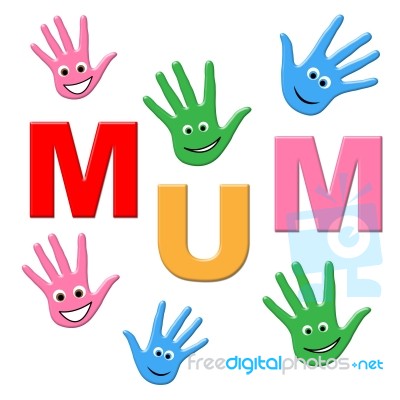 Mum Handprints Represents Mamma Childhood And Ma Stock Image