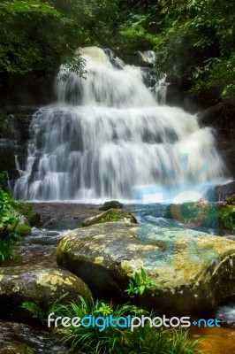 Mun Dang Waterfall In Deep Forest Fresh Green Rain Season In Tha… Stock Photo