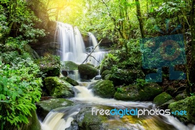 Mun Dang Waterfall In Deep Forest Fresh Green Rain Season In Tha… Stock Photo