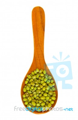 Mung Beans Over Wooden Spoon Stock Photo