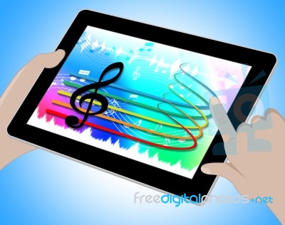 Music Tablet Online Indicates Soundtracks 3d Illustration Stock Image